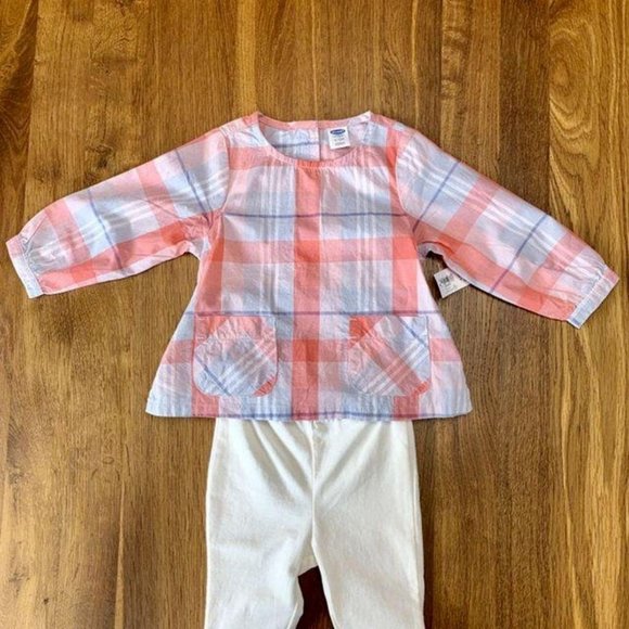 OLD NAVY Girl's Plaid Outfit Set 6-12 months New Top & Leggings Set NWT Girls - Picture 5 of 6